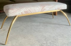 Arteriors Brass Bench Reupholstered in Blush Linen