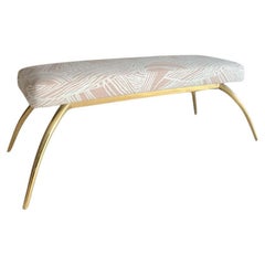 Arteriors Brass Bench Reupholstered in Blush Linen