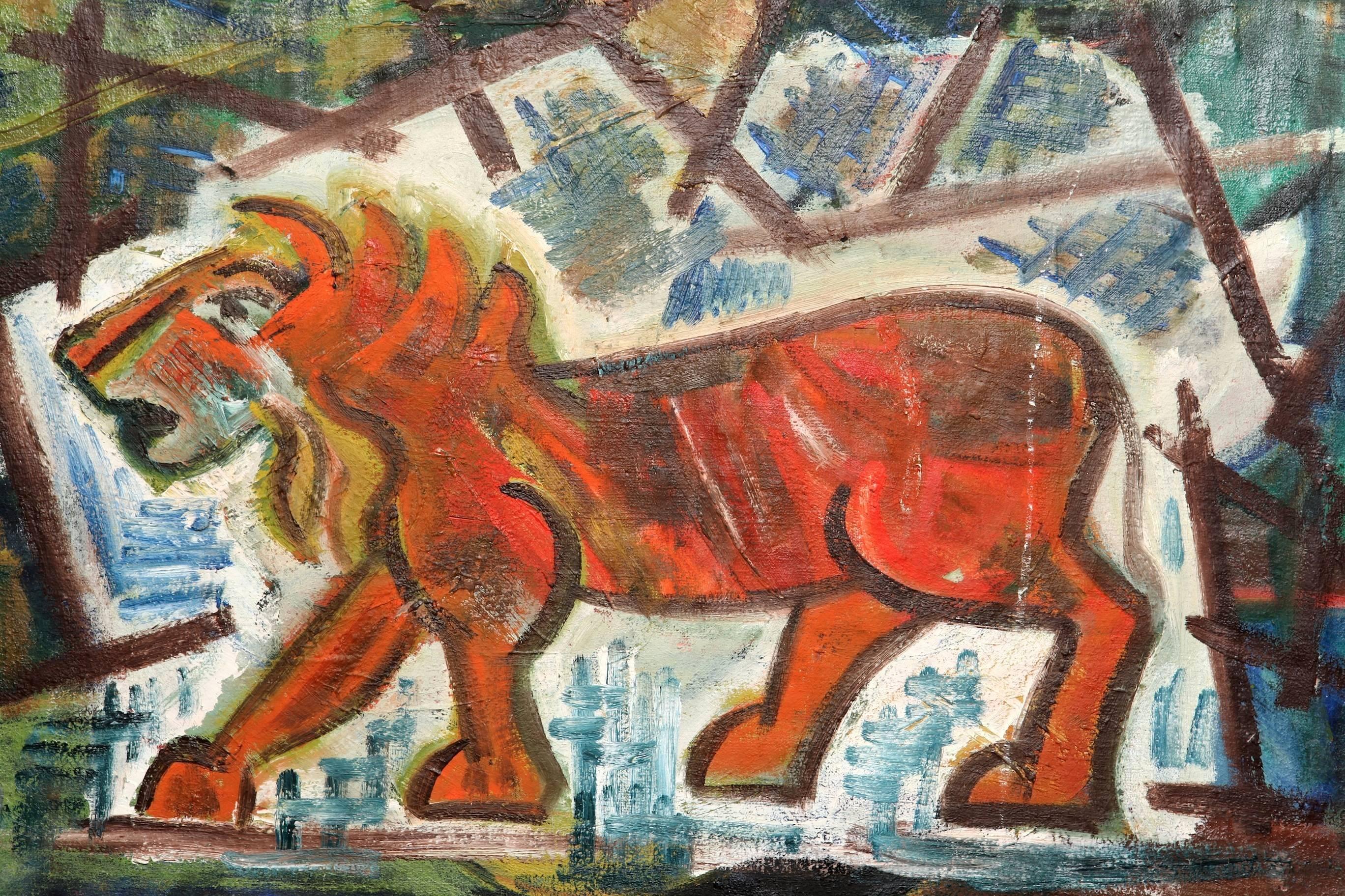 Abstract Lion Painting In Good Condition For Sale In New York, NY