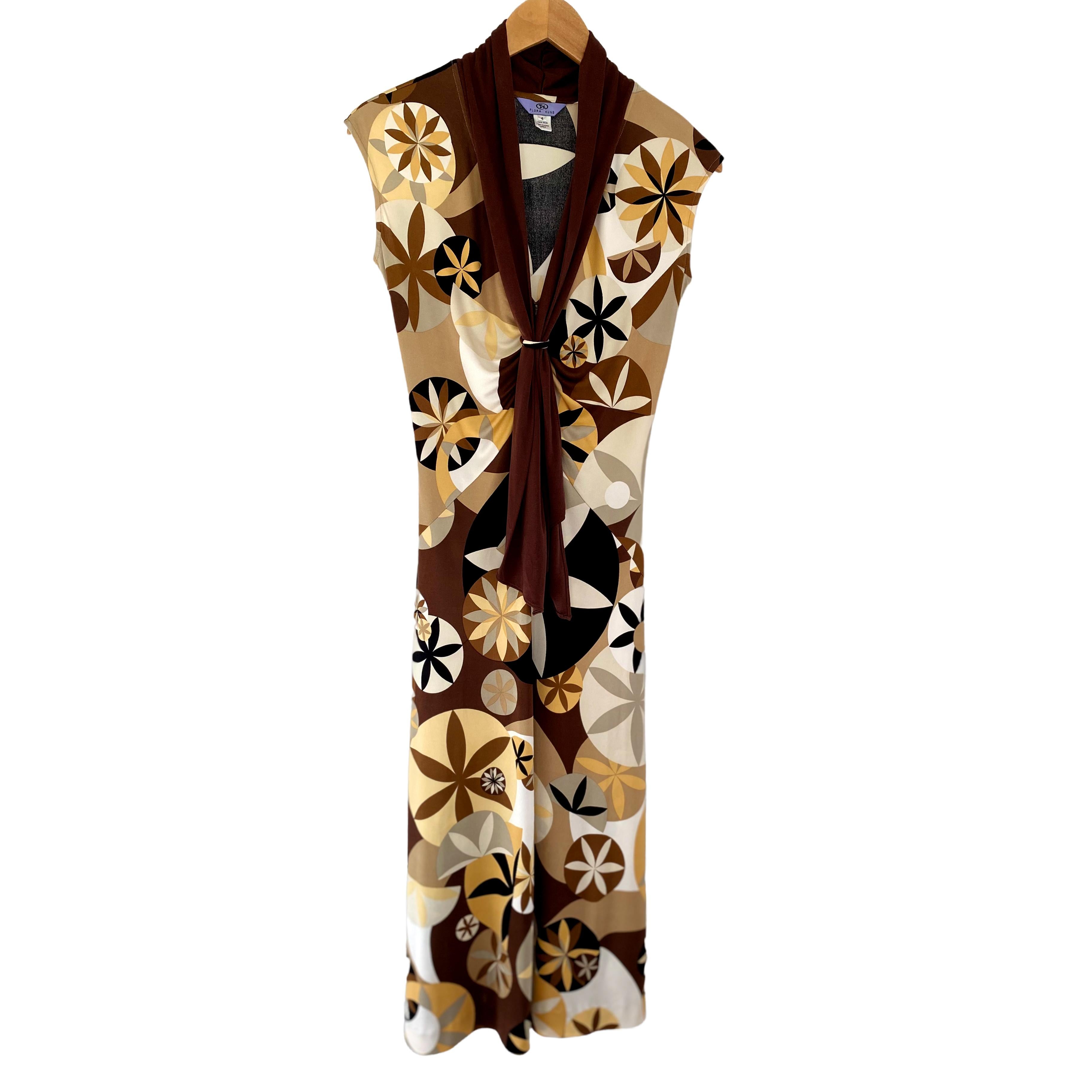 Abstract lotus print flared midi silk dress - FLORA KUNG In New Condition For Sale In Boston, MA