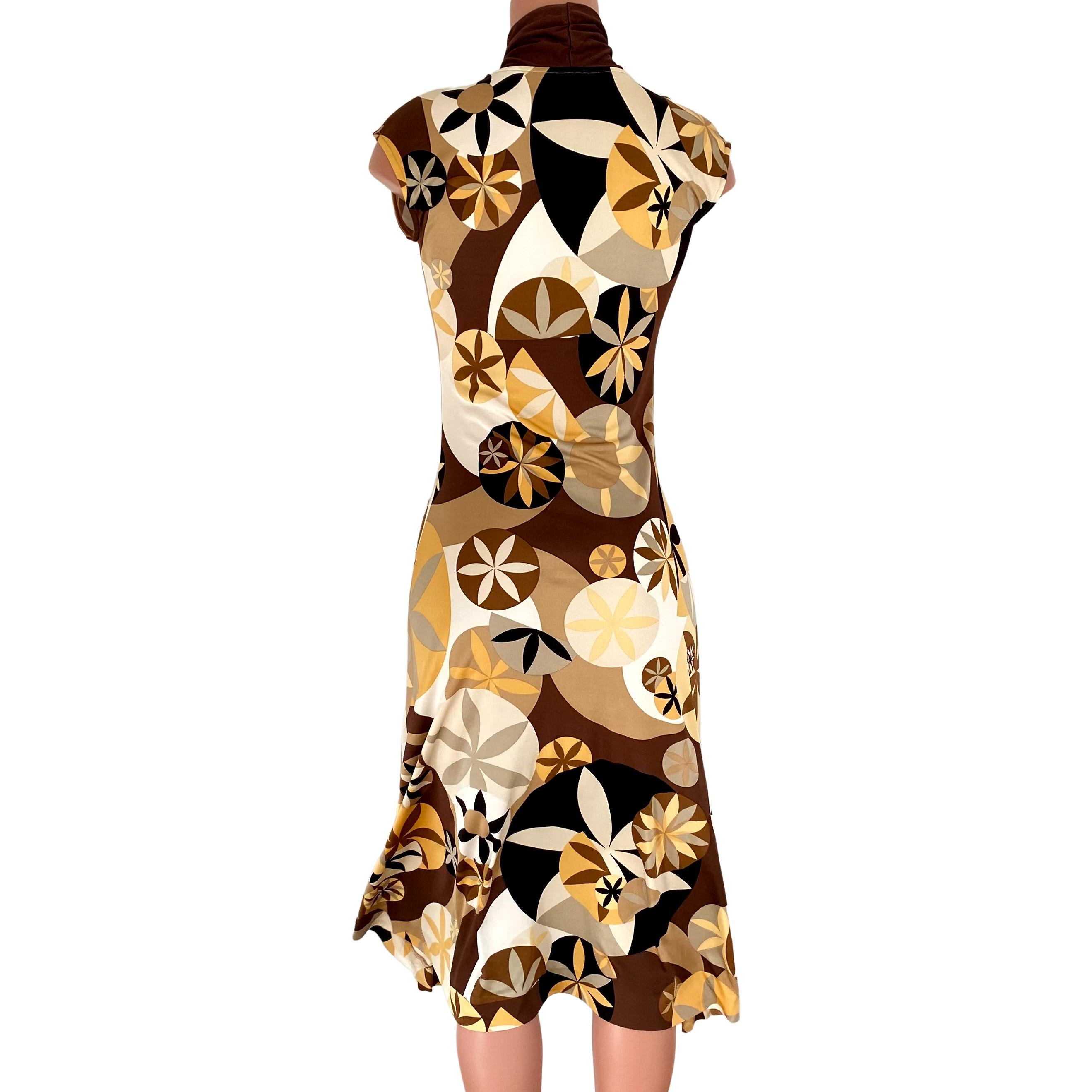 Women's Abstract lotus print flared midi silk dress - FLORA KUNG For Sale