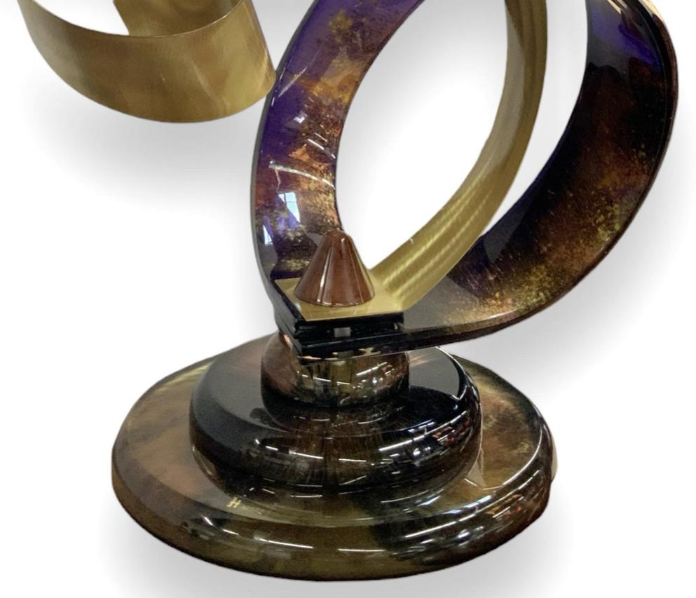 Late 20th Century Abstract Lucite and Brass Spiral Sculpture by Shlomi Haziza. For Sale