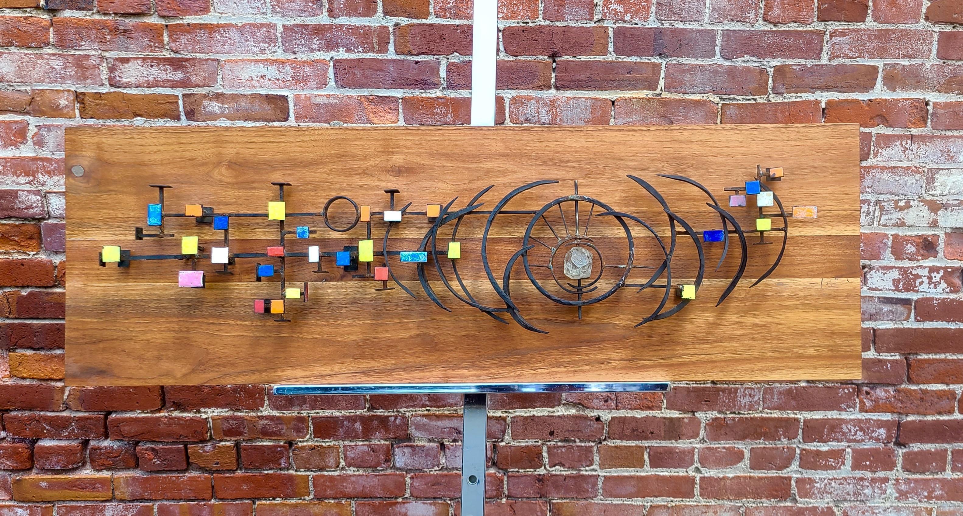 Mid-20th Century Abstract Maquette by Virgil Cantini in Iron and Enamel and Crystal For Sale