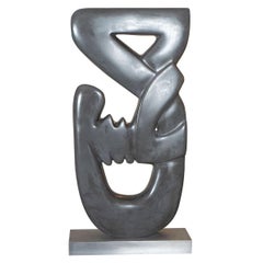 Abstract Marble Sculpture with Black Pedestal Base, Signed H. Simon