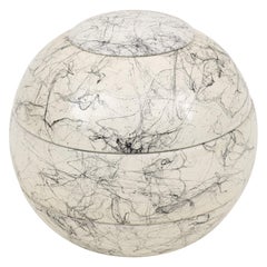 Abstract Marbleized Wooden Orb Sculpture, Italy 1980s