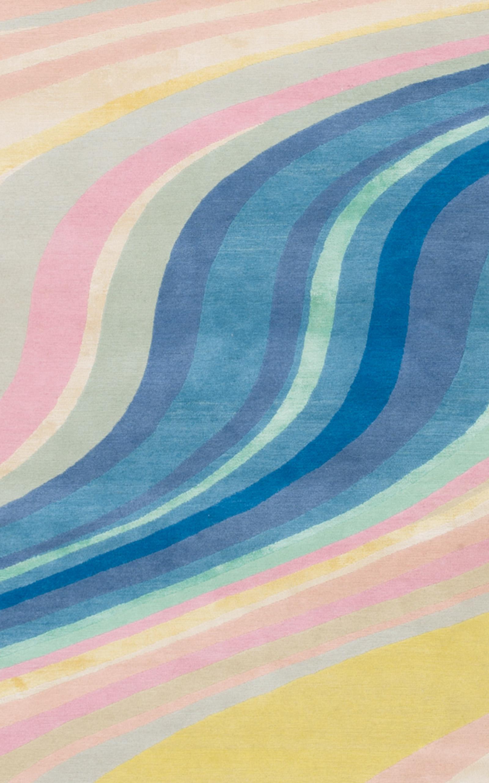 Part of the Knots Rugs Artist Collaboration Collection, Masterpieces- 2 Weeks 2 Seconds, is striking design is a collaboration between Knots Rugs and the acclaimed British design duo Colour and Form (formerly Parris Wakefield). Inspired by an iconic