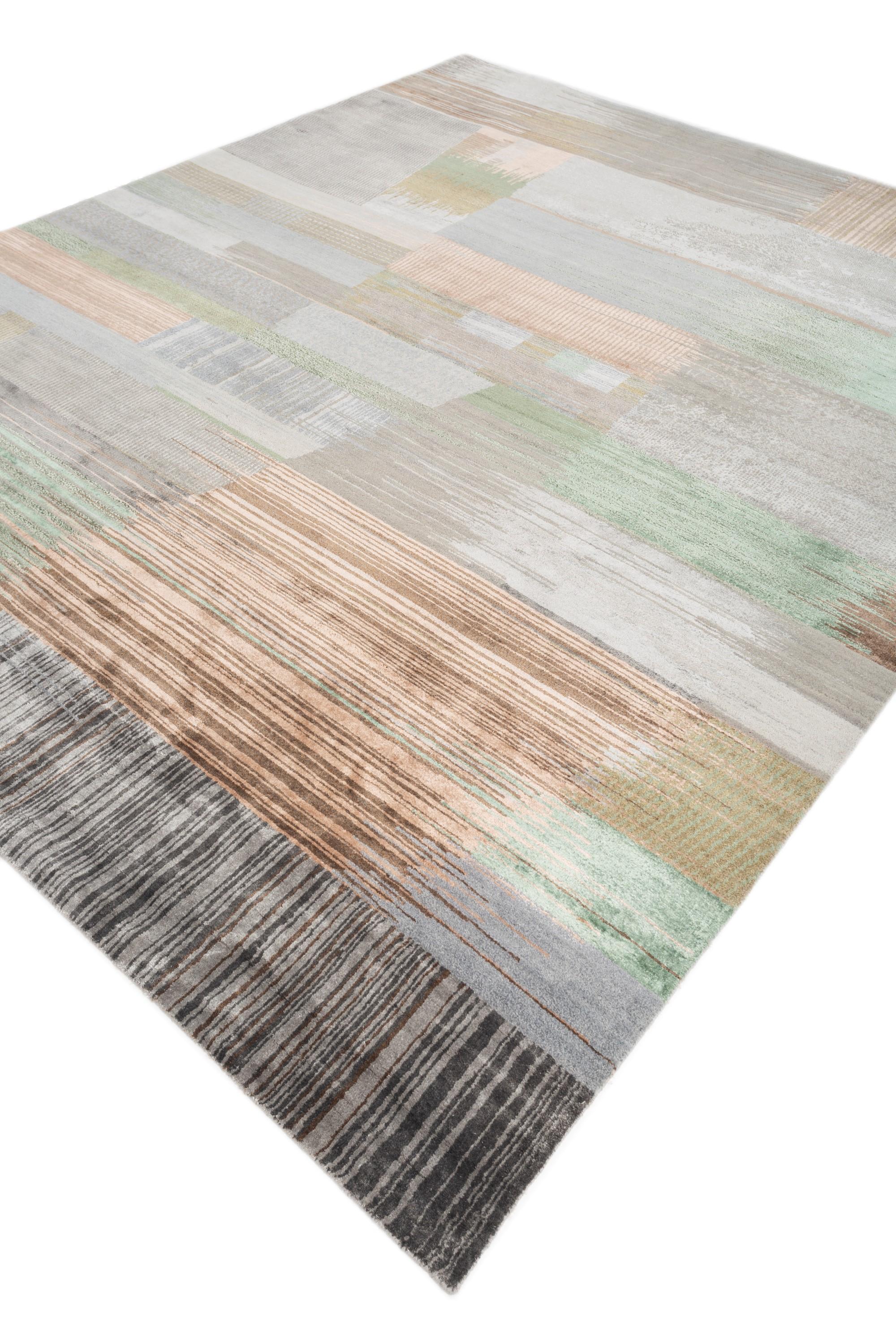 Modern Abstract Maze Nickel & Granite Green 240X300 cm Handknotted Rug For Sale