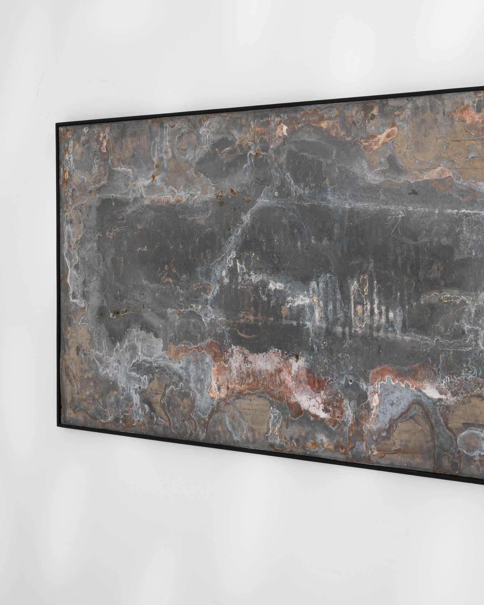 Contemporary Abstract Metal Artwork in Wooden Frame For Sale