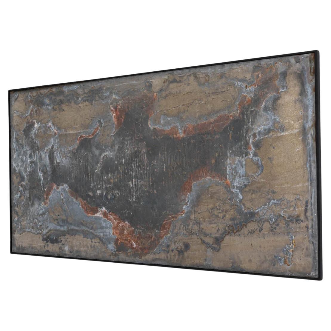 Abstract Metal Artwork in Wooden Frame For Sale