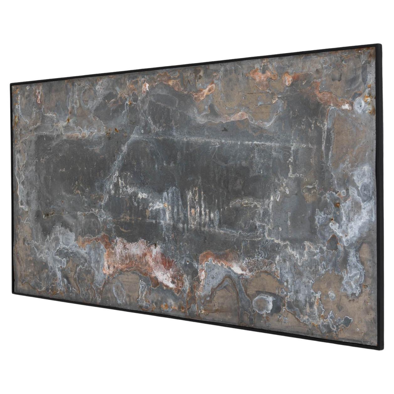 Abstract Metal Artwork in Wooden Frame For Sale