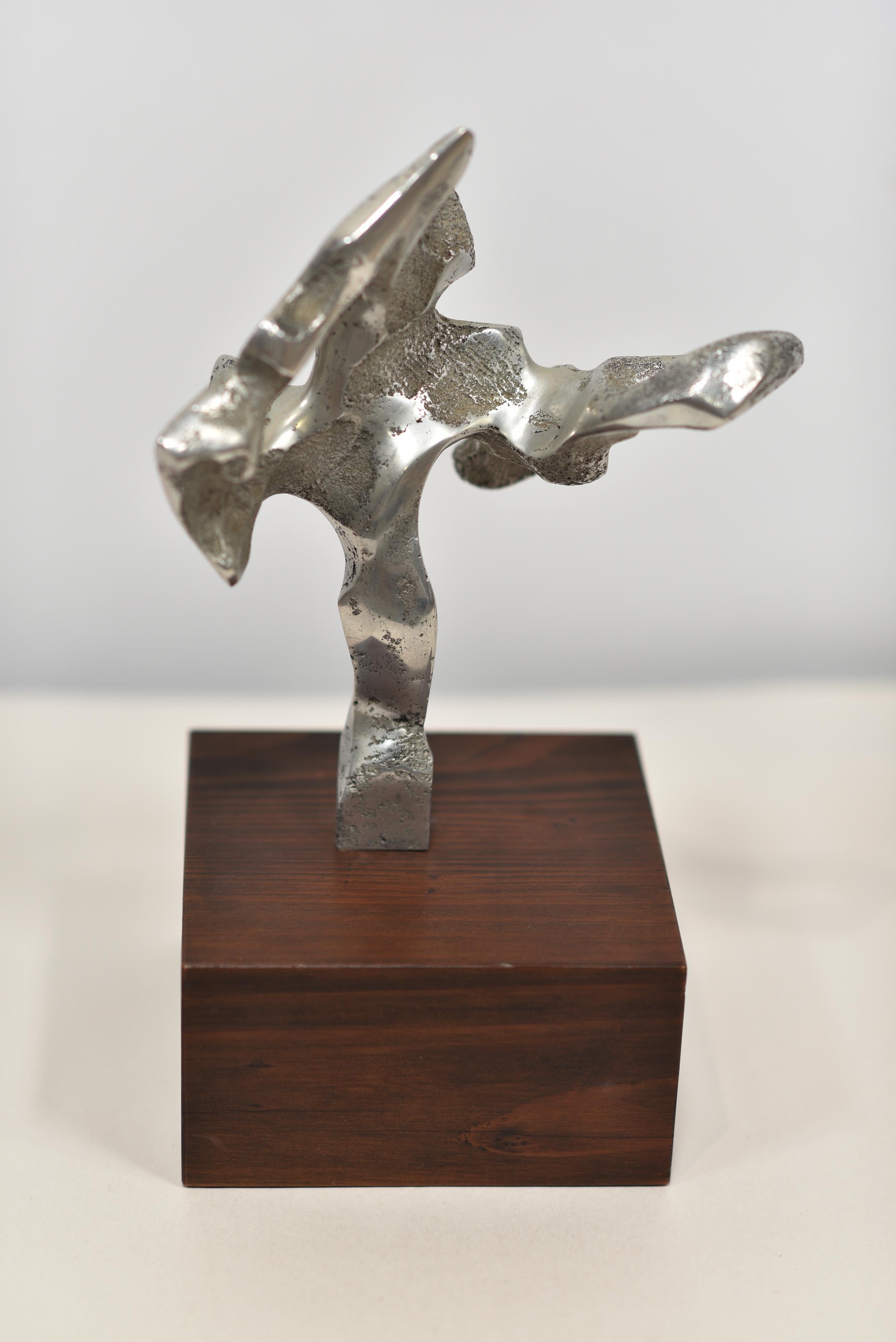 ABSTRACT Metal Sculpture on WALNUT BASE For Sale 1