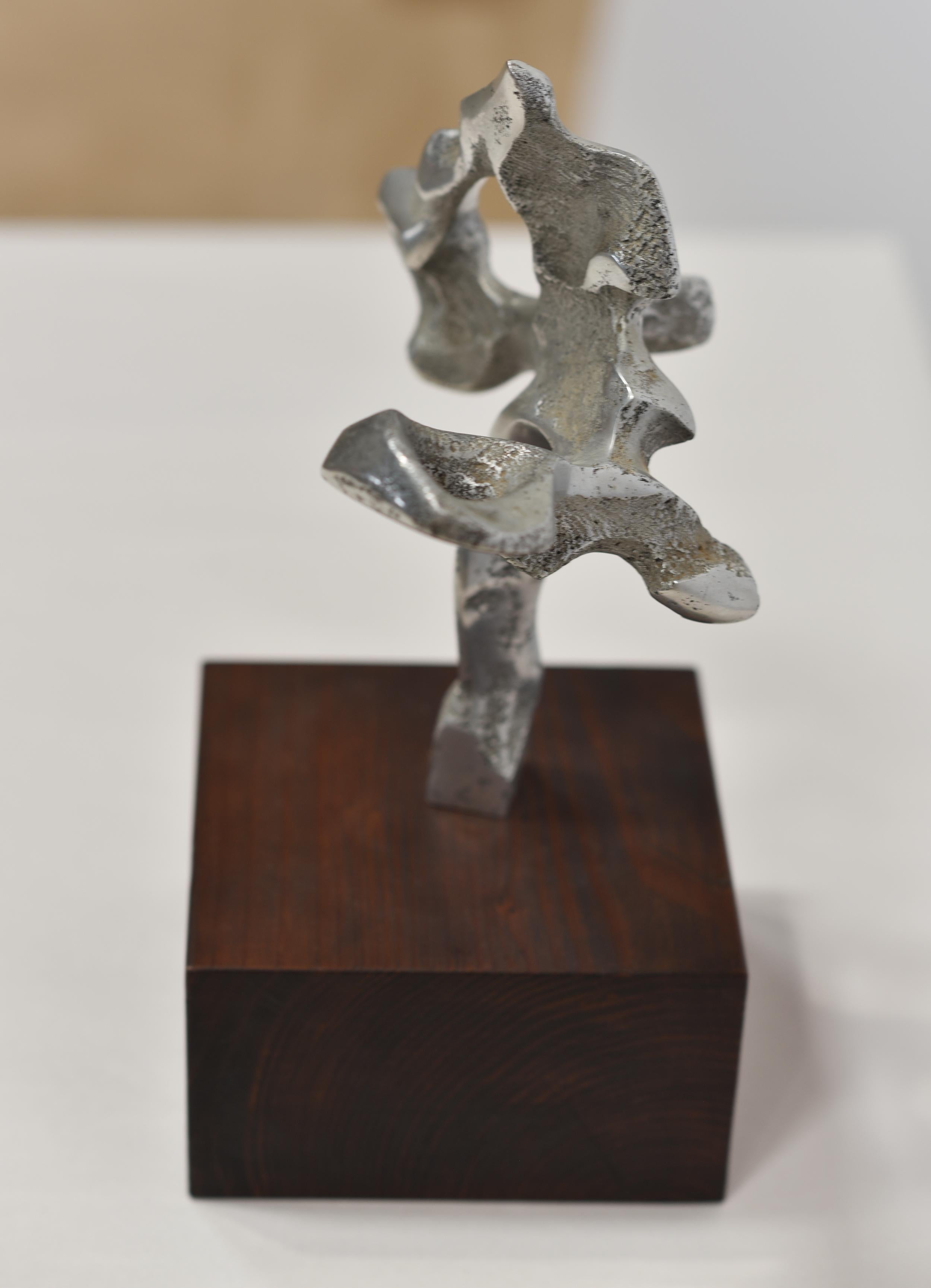 ABSTRACT Metal Sculpture on WALNUT BASE For Sale 2