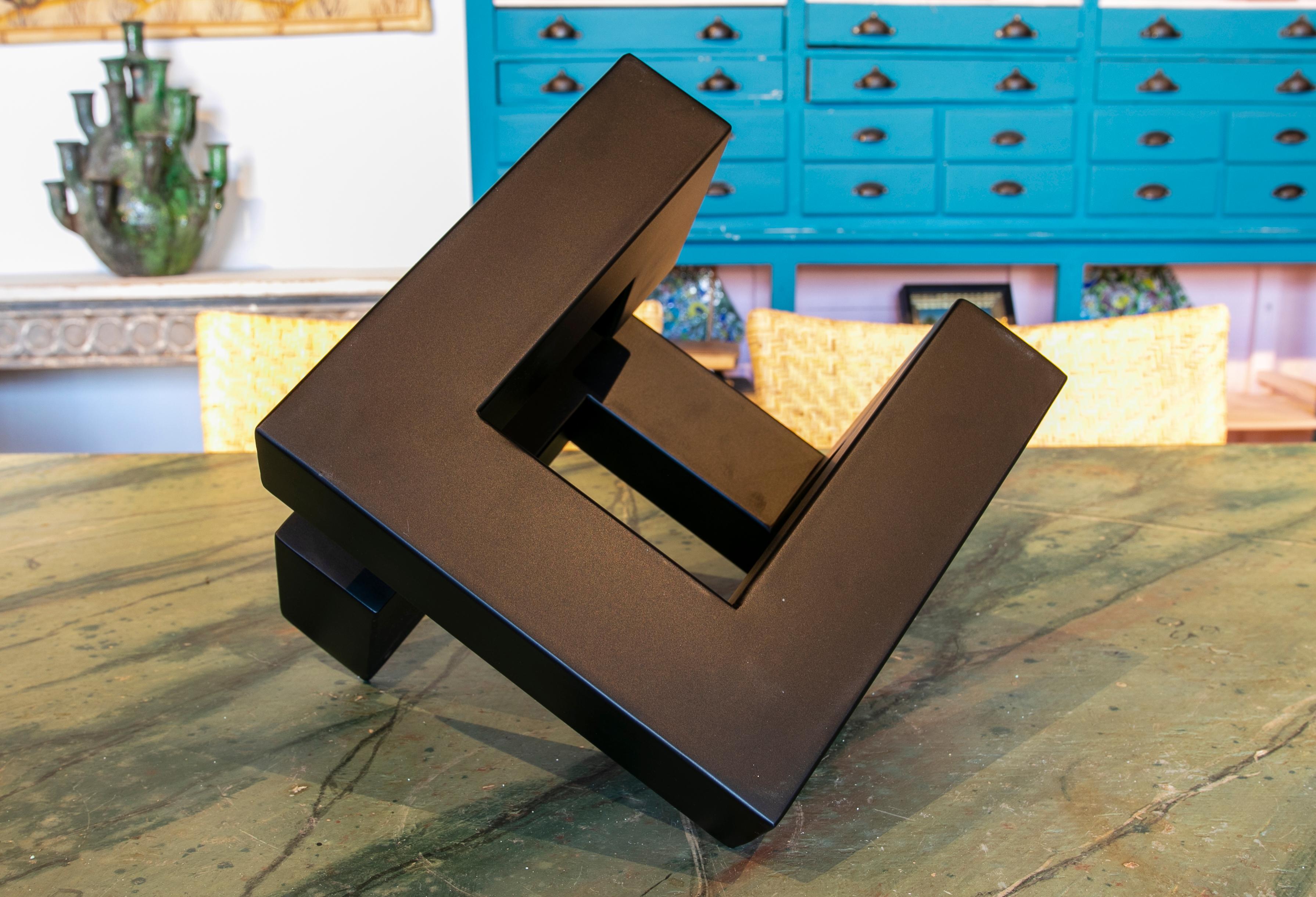 Contemporary Abstract Metal Sculpture Lacquered in Orange with Geometric Forms