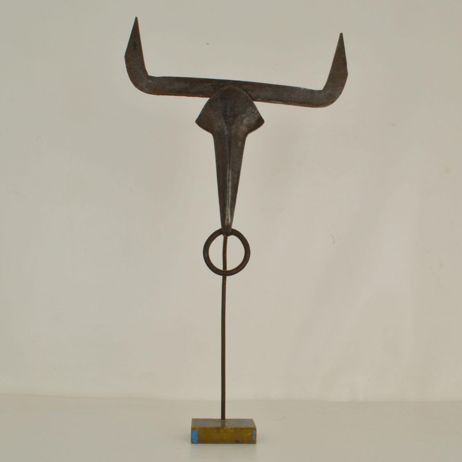 Brutalist Abstract Metal Sculpture of a Bull