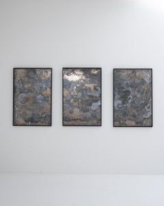 Abstract Metal Triptych in Wooden Frame