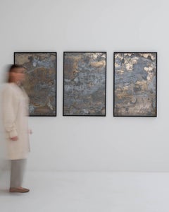 Abstract Metal Triptych in Wooden Frame