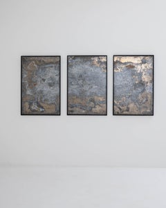 Abstract Metal Triptych in Wooden Frame
