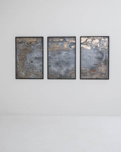 Abstract Metal Triptych in Wooden Frame