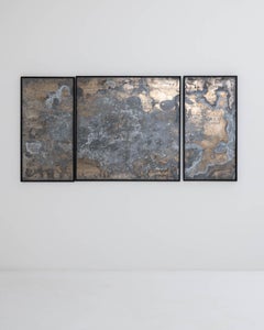 Abstract Metal Triptych in Wooden Frame