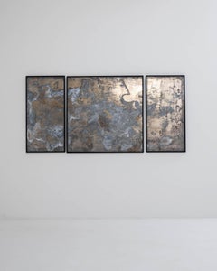 Abstract Metal Triptych in Wooden Frame