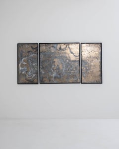 Abstract Metal Triptych in Wooden Frame