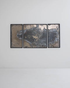 Abstract Metal Triptych in Wooden Frame