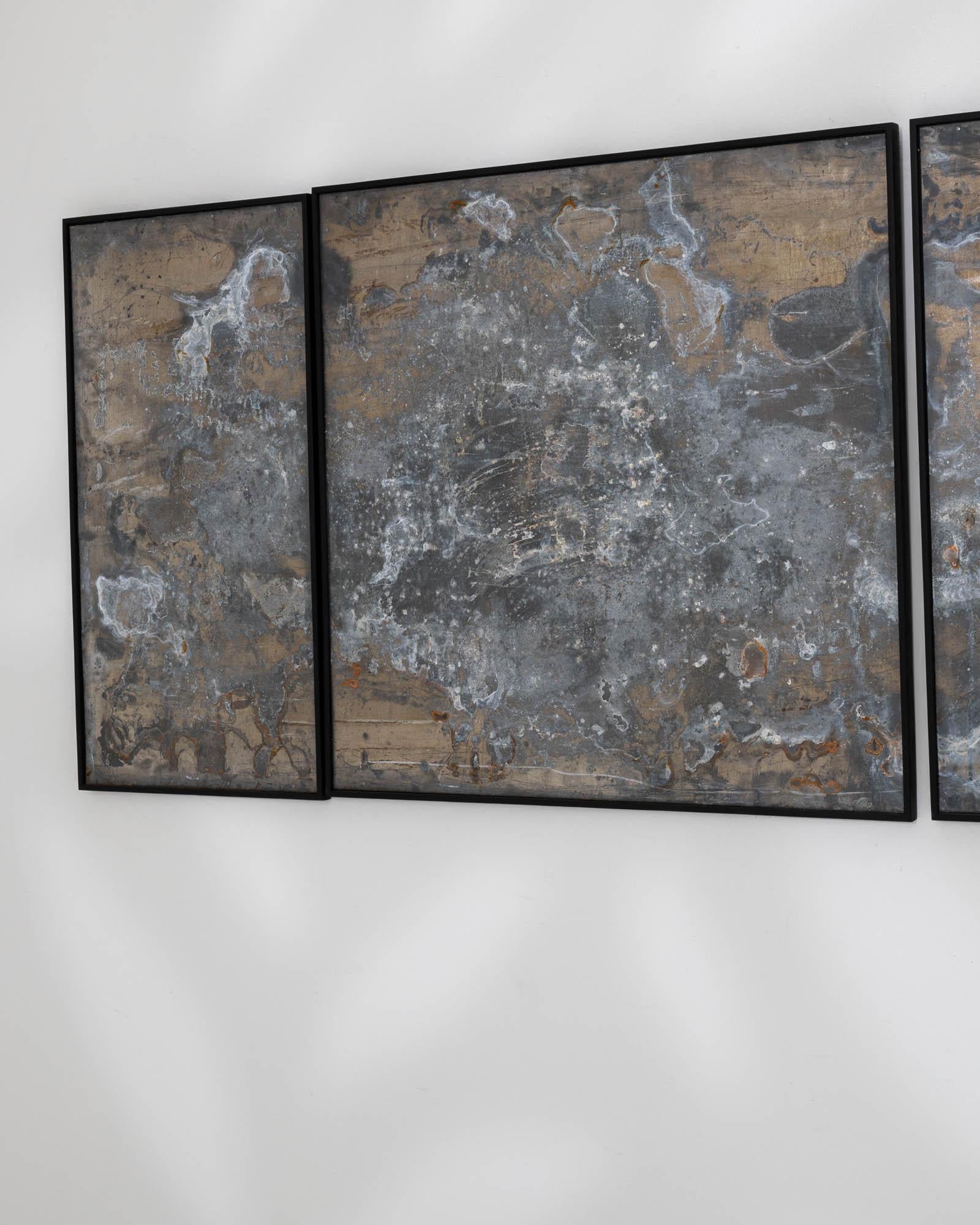 Abstraktes Triptychon aus Metall in Holzrahmen (21. Jahrhundert und zeitgenössisch) im Angebot