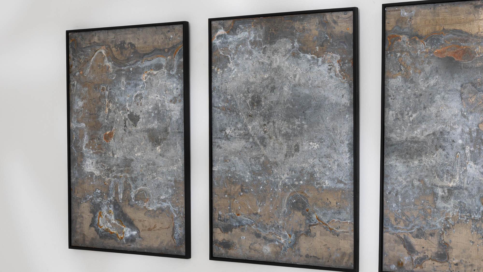 Abstract Metal Triptych in Wooden Frame For Sale 1