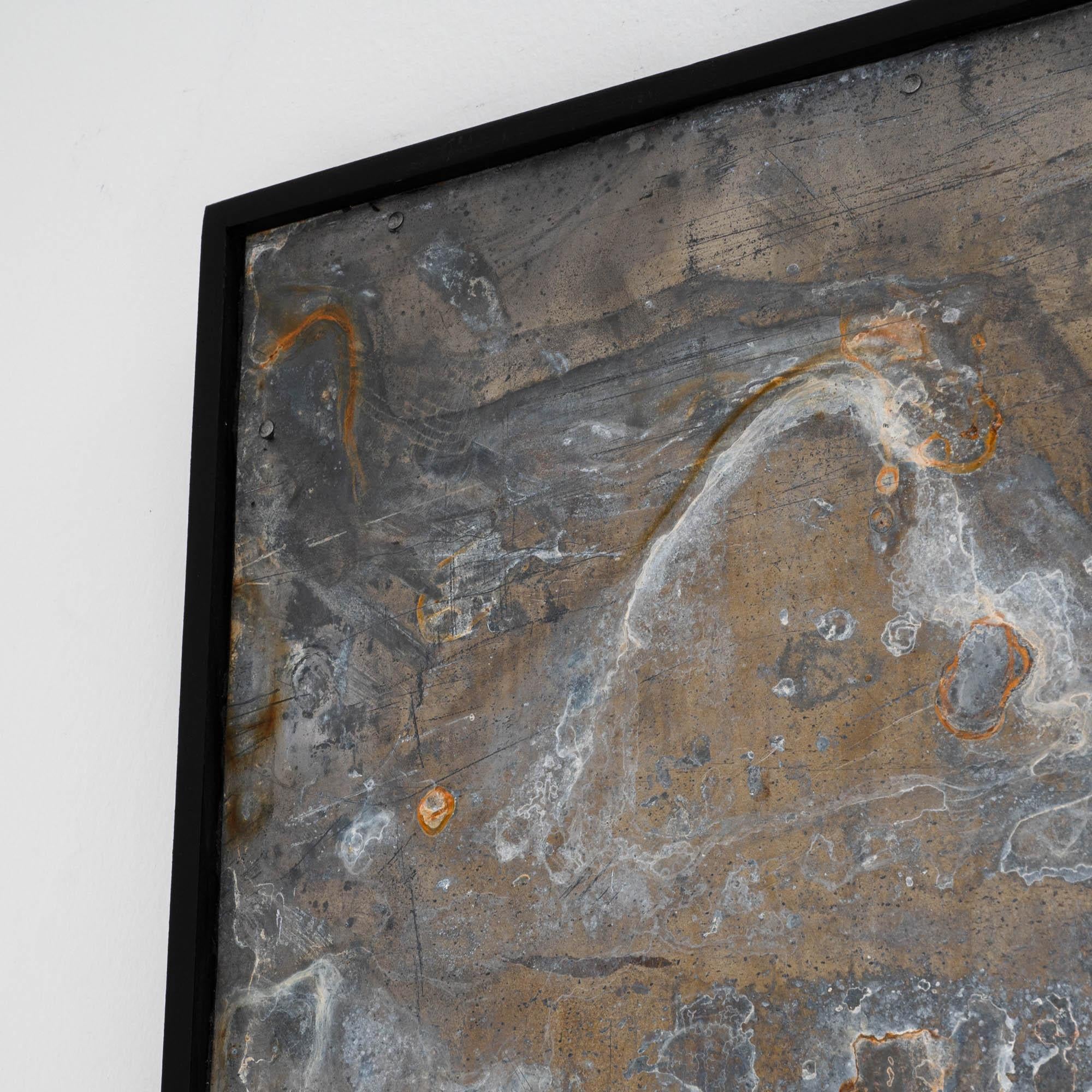 Abstraktes Triptychon aus Metall in Holzrahmen im Angebot 2