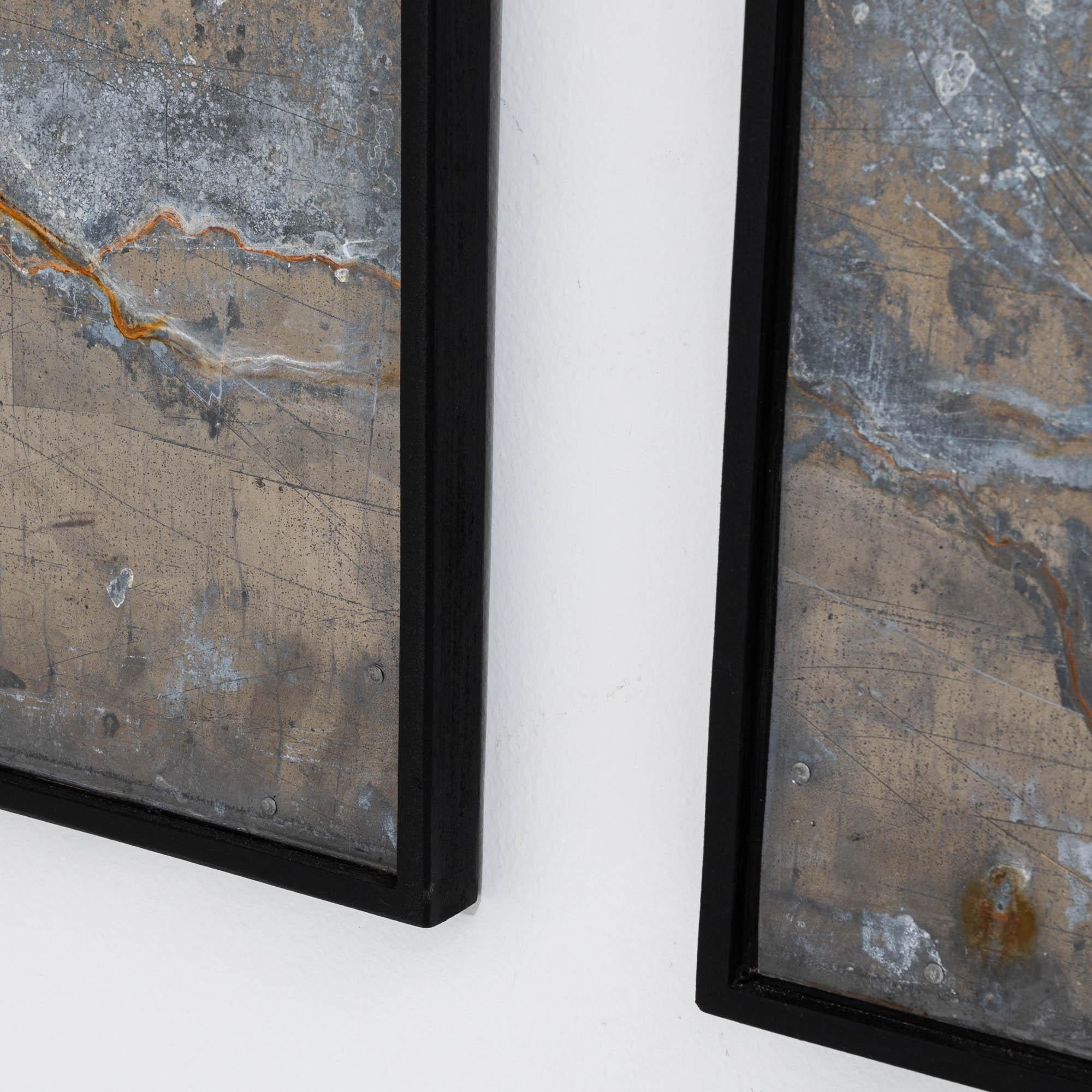 Abstraktes Triptychon aus Metall in Holzrahmen im Angebot 3