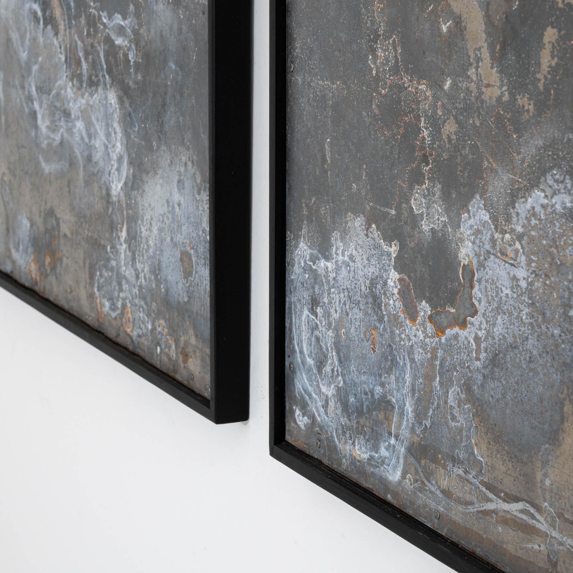 Abstract Metal Triptych in Wooden Frame For Sale 3