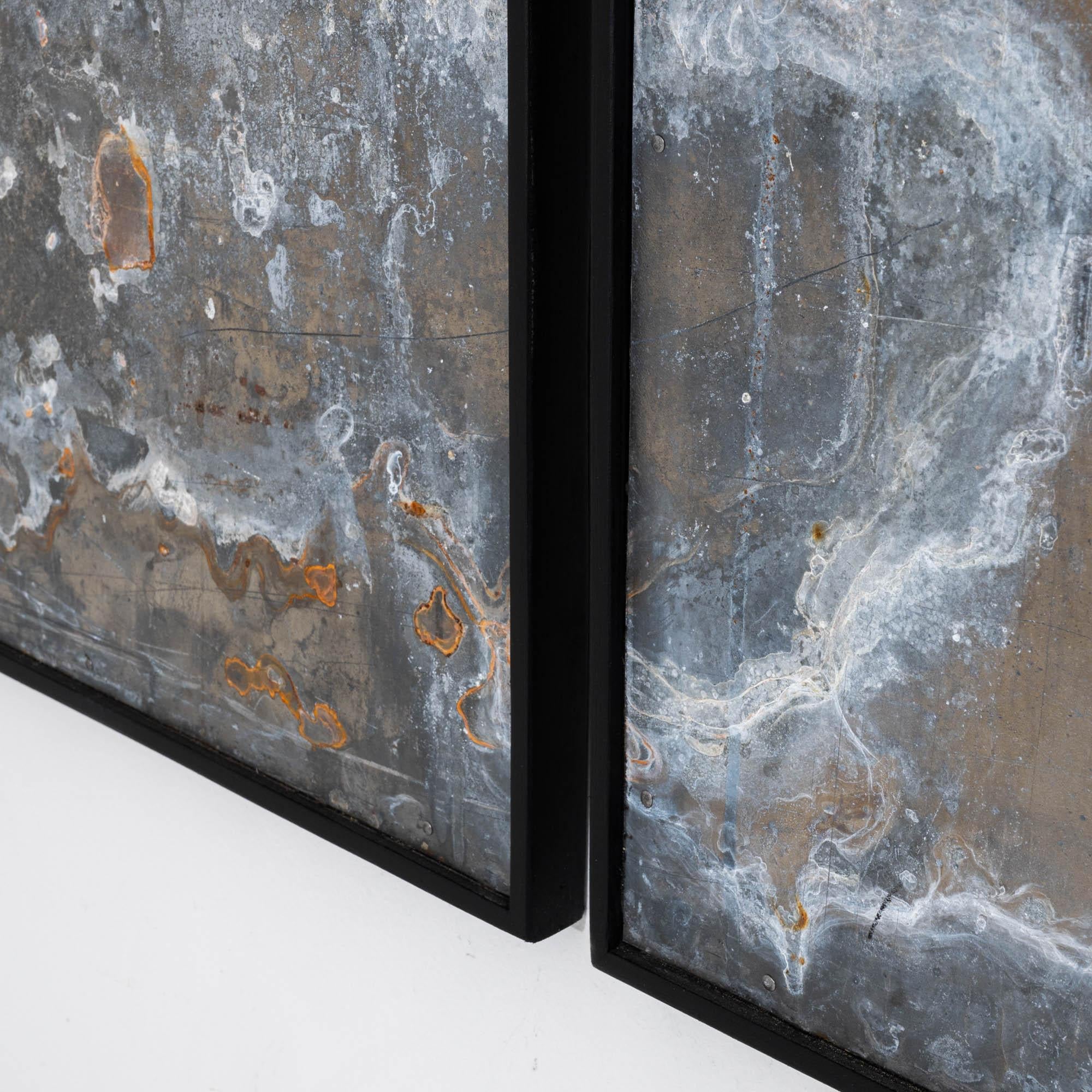 Abstract Metal Triptych in Wooden Frame For Sale 3