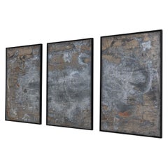 Abstract Metal Triptych in Wooden Frame