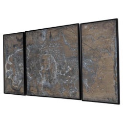 Abstract Metal Triptych in Wooden Frame