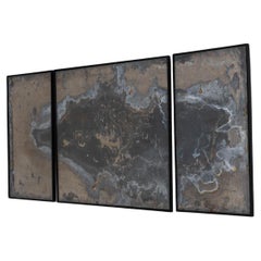 Abstraktes Triptychon aus Metall in Holzrahmen