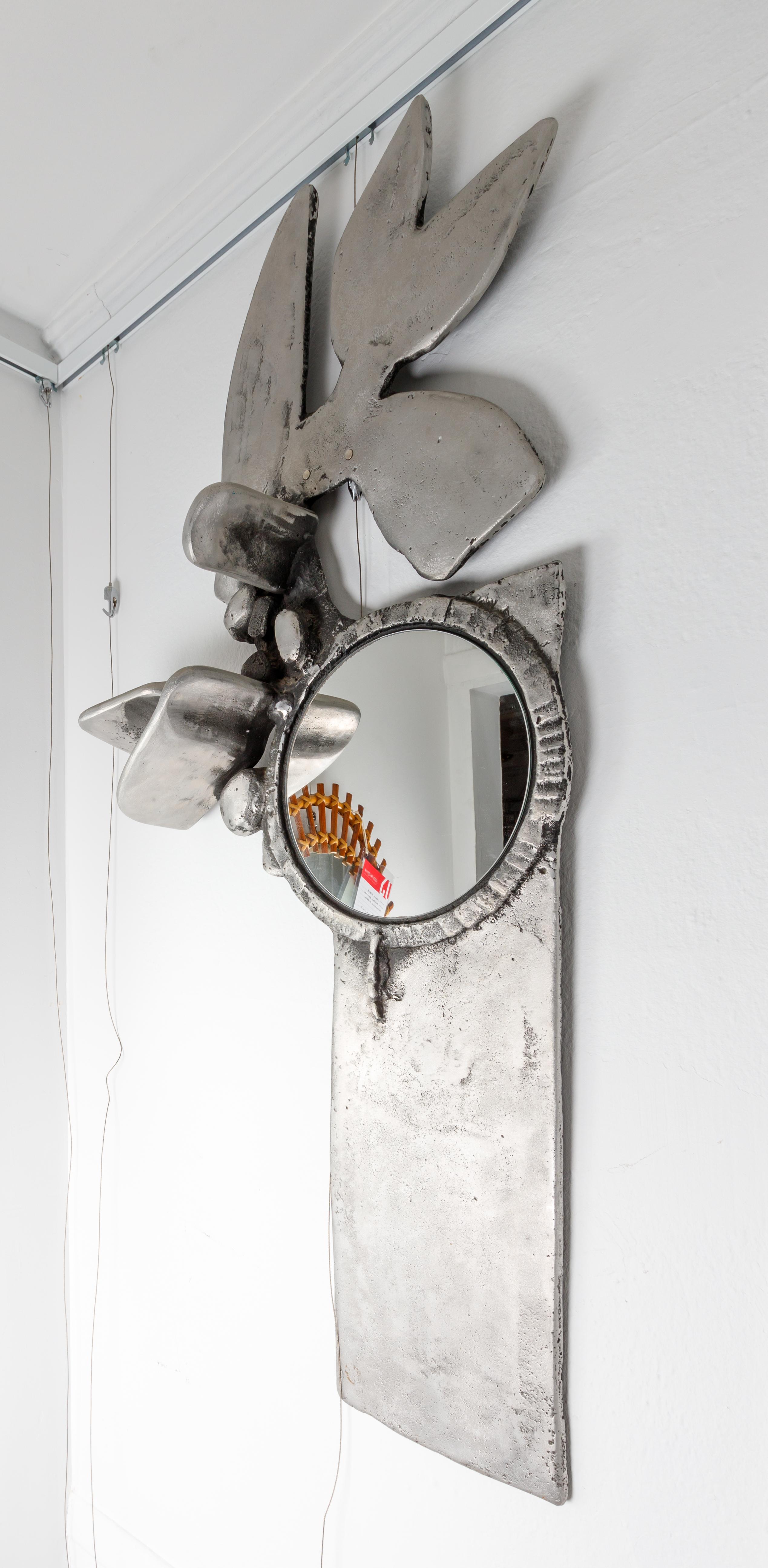 Mid-Century Modern Abstract Metal Wall Sculpture Mirror, by Donald Drumm