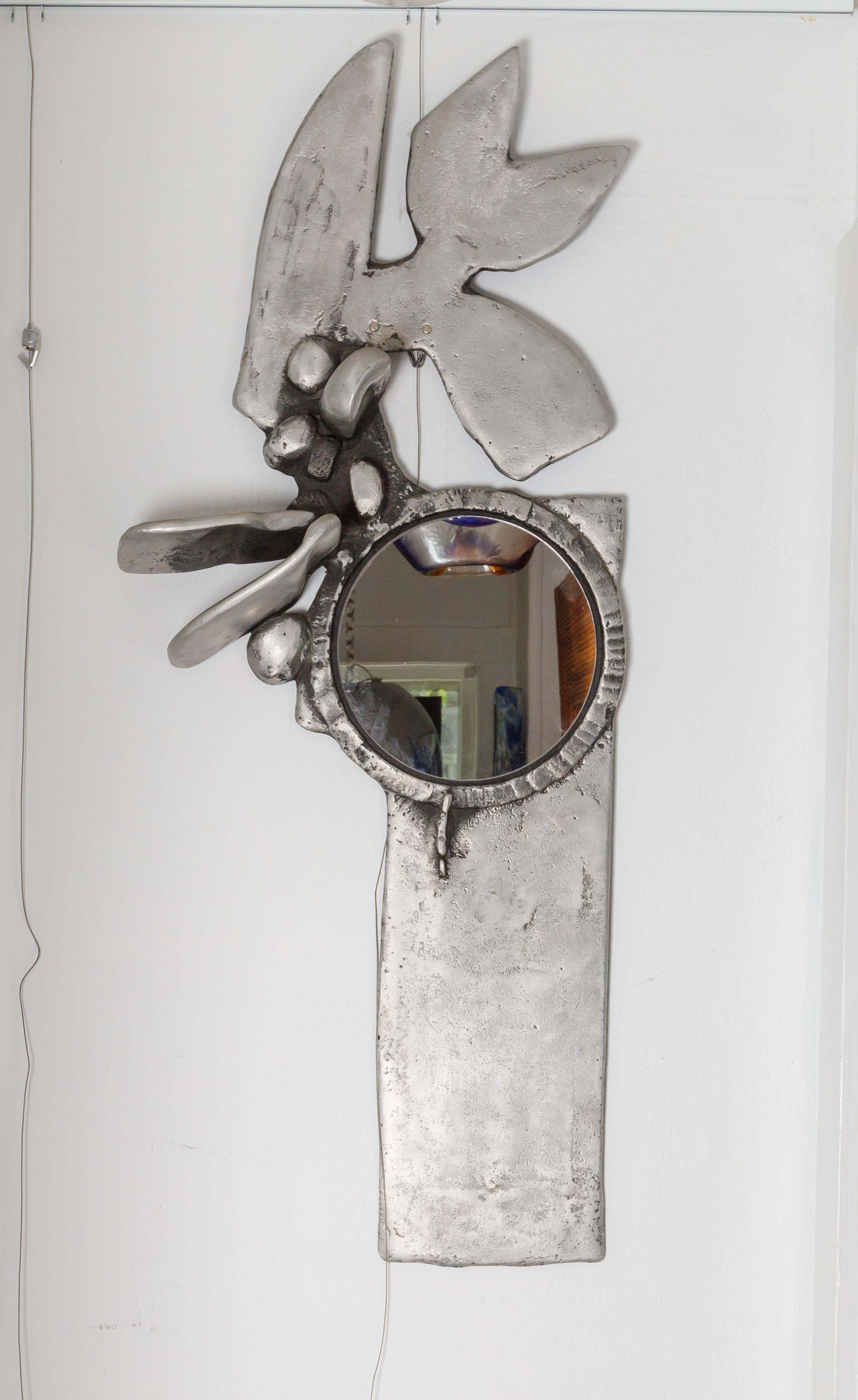 Metalwork Abstract Metal Wall Sculpture Mirror, by Donald Drumm For Sale