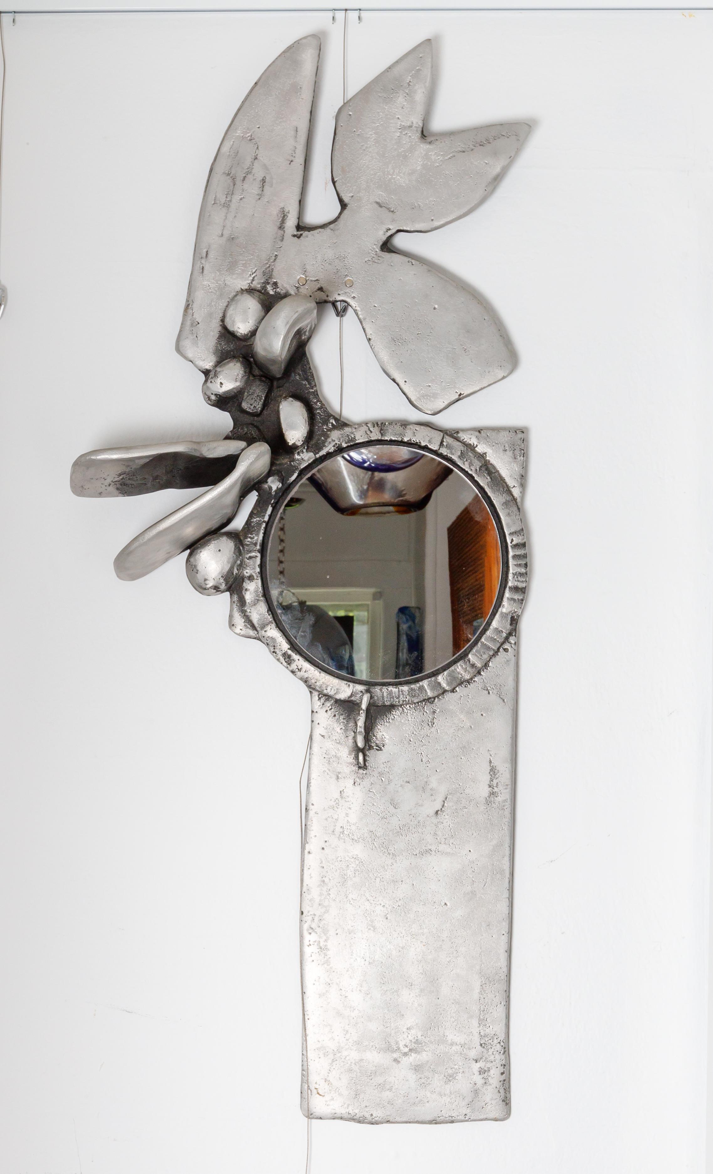 Abstract Metal Wall Sculpture Mirror, by Donald Drumm In Good Condition For Sale In Bridgehampton, NY