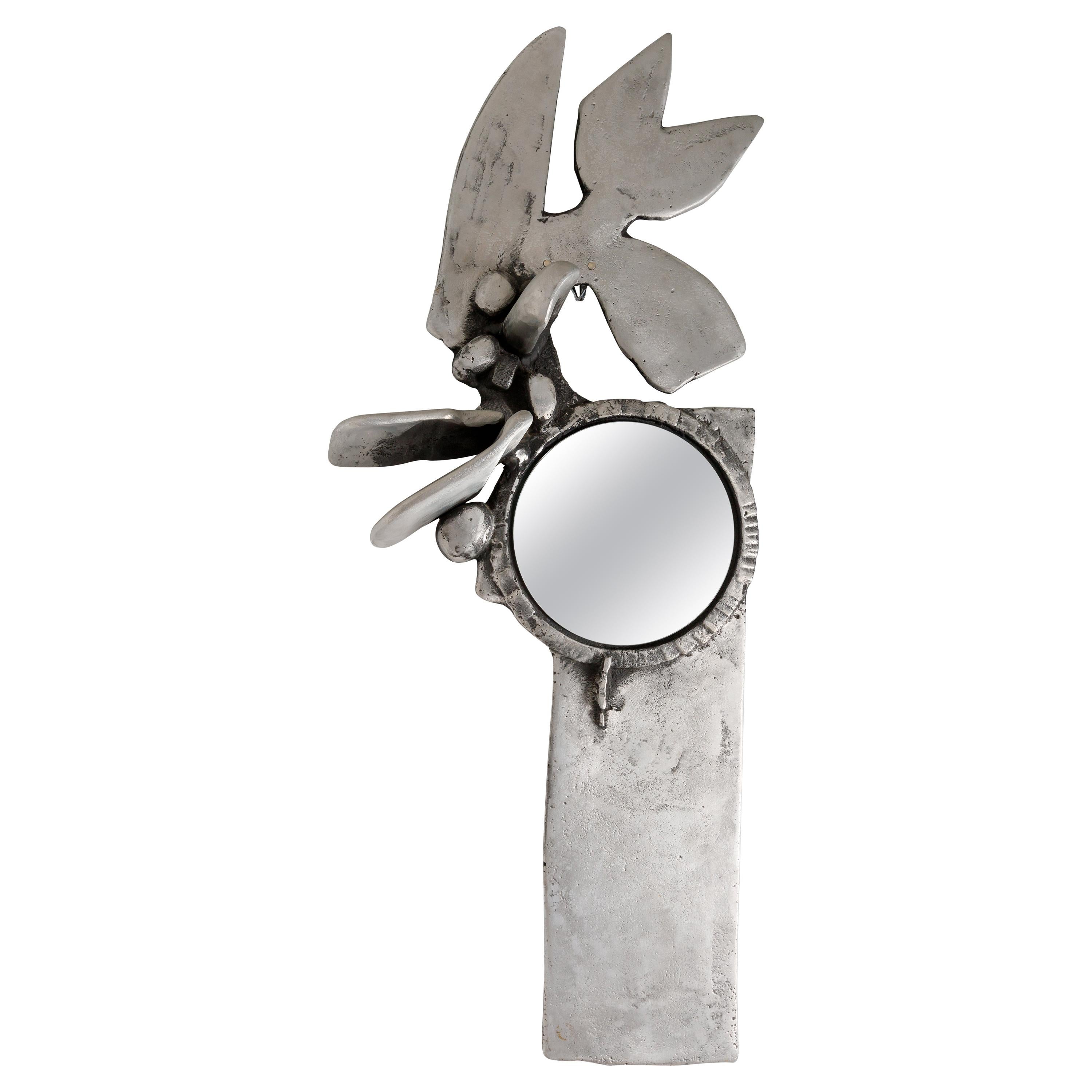 Abstract Metal Wall Sculpture Mirror, by Donald Drumm For Sale