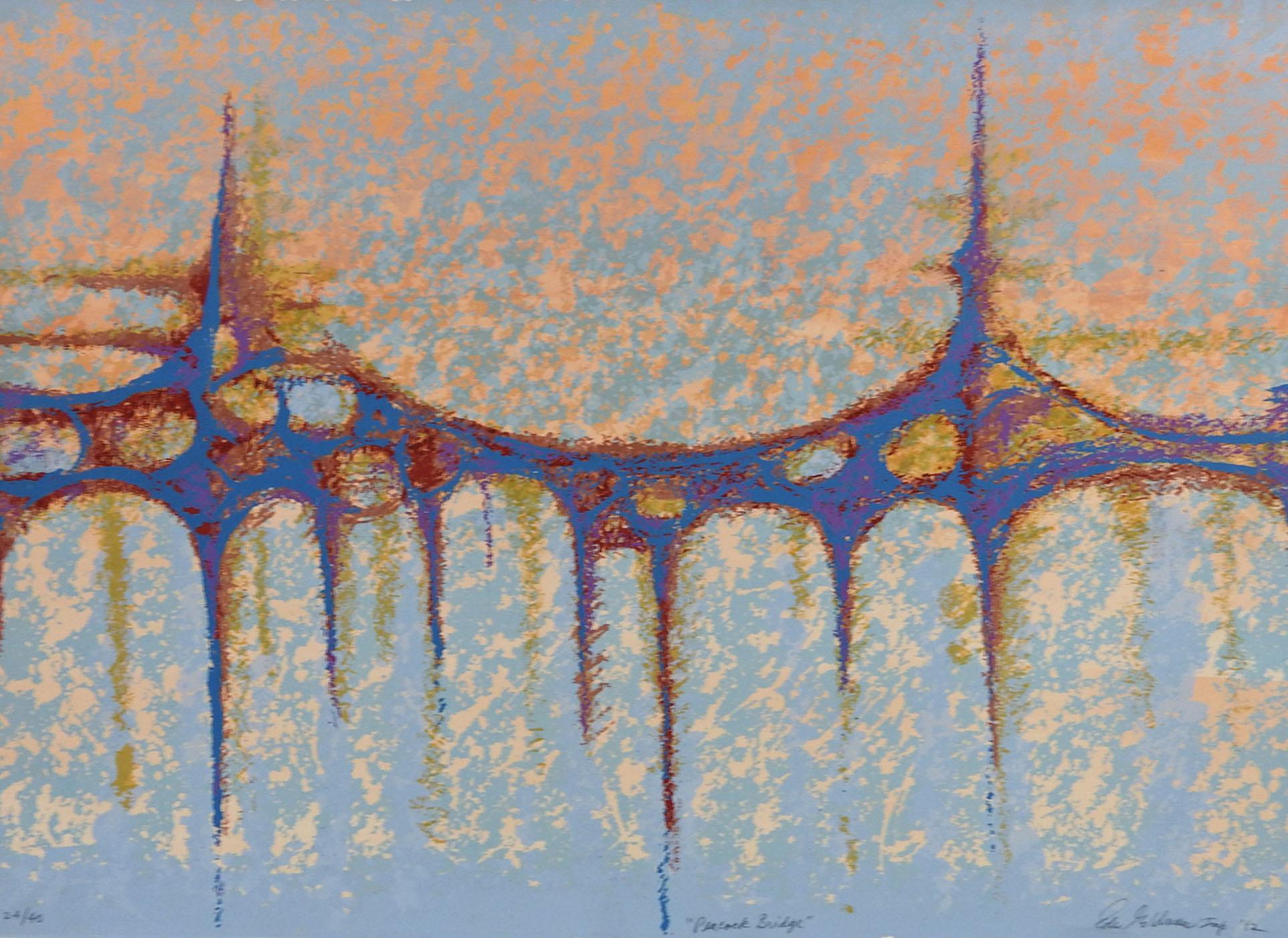 Abstract Mid-20th Century Peacock Bridge Serigraph In Good Condition For Sale In Seguin, TX