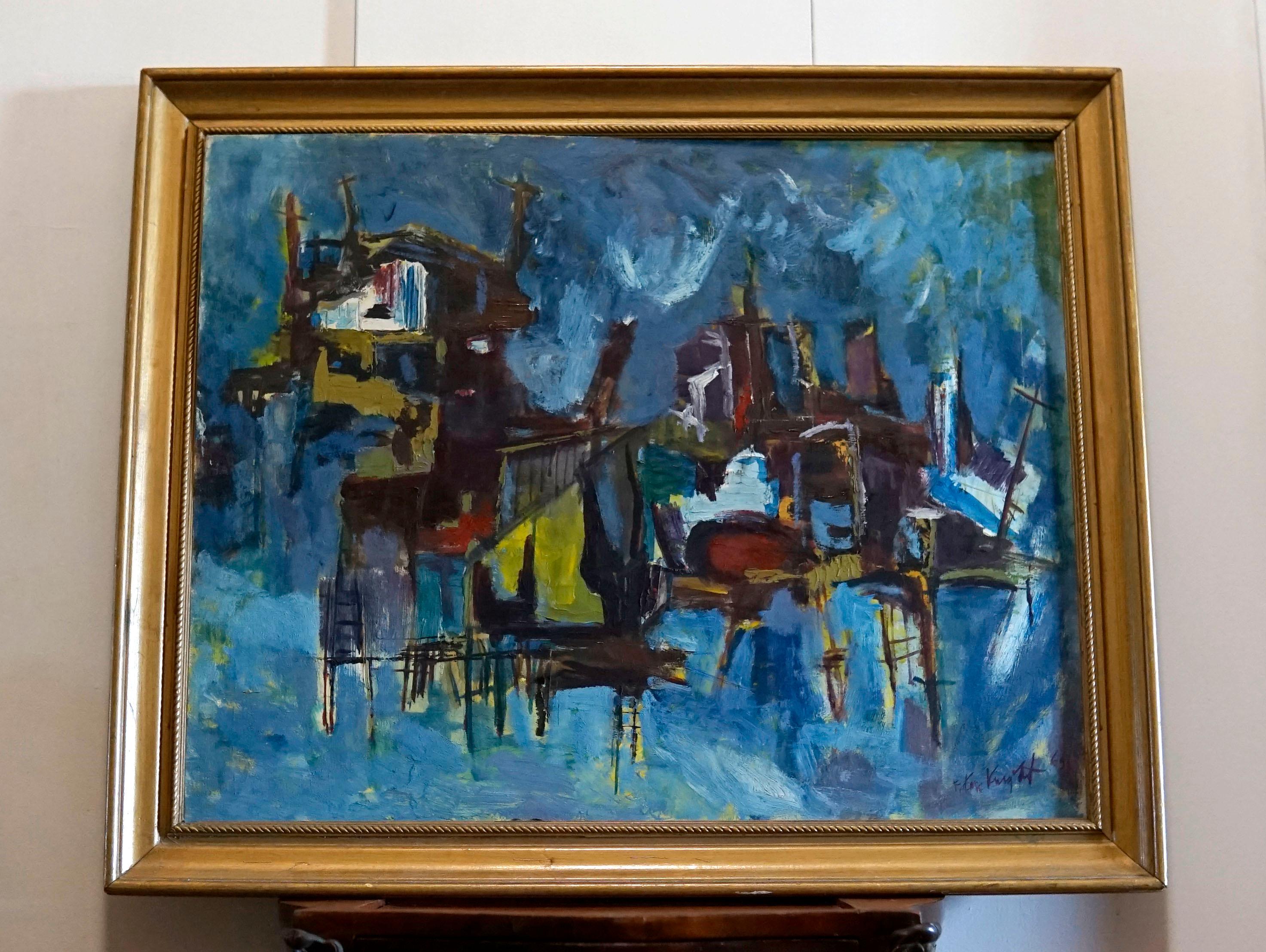 Abstract Midcentury Acrylic on Masonite or board Outsider Academic Artist, 1965 In Good Condition In Lomita, CA