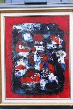 Abstract mid-century enameled framed lava stone