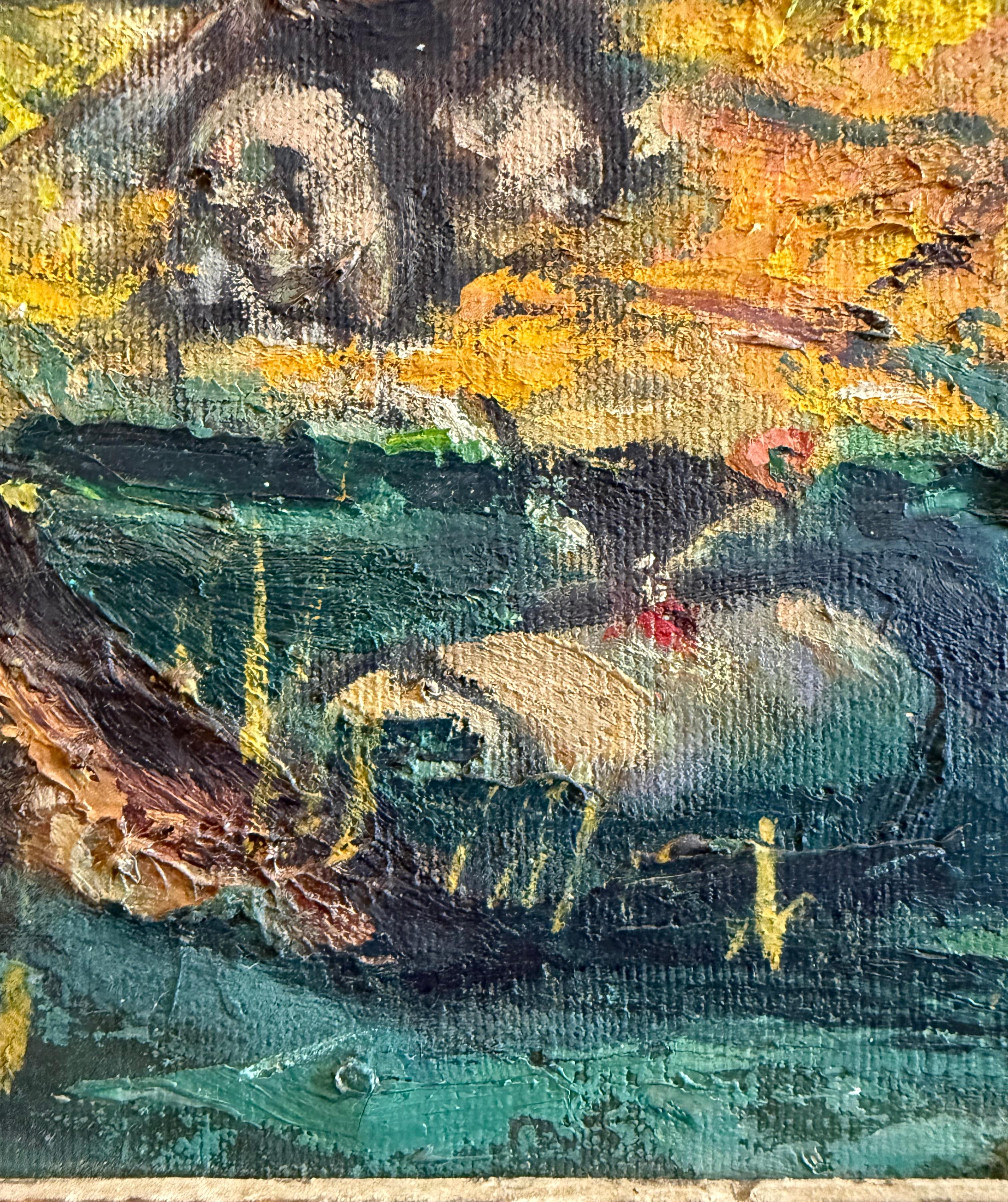 Astratto  Pittura ad olio della fattoria di metà secolo in vendita 5