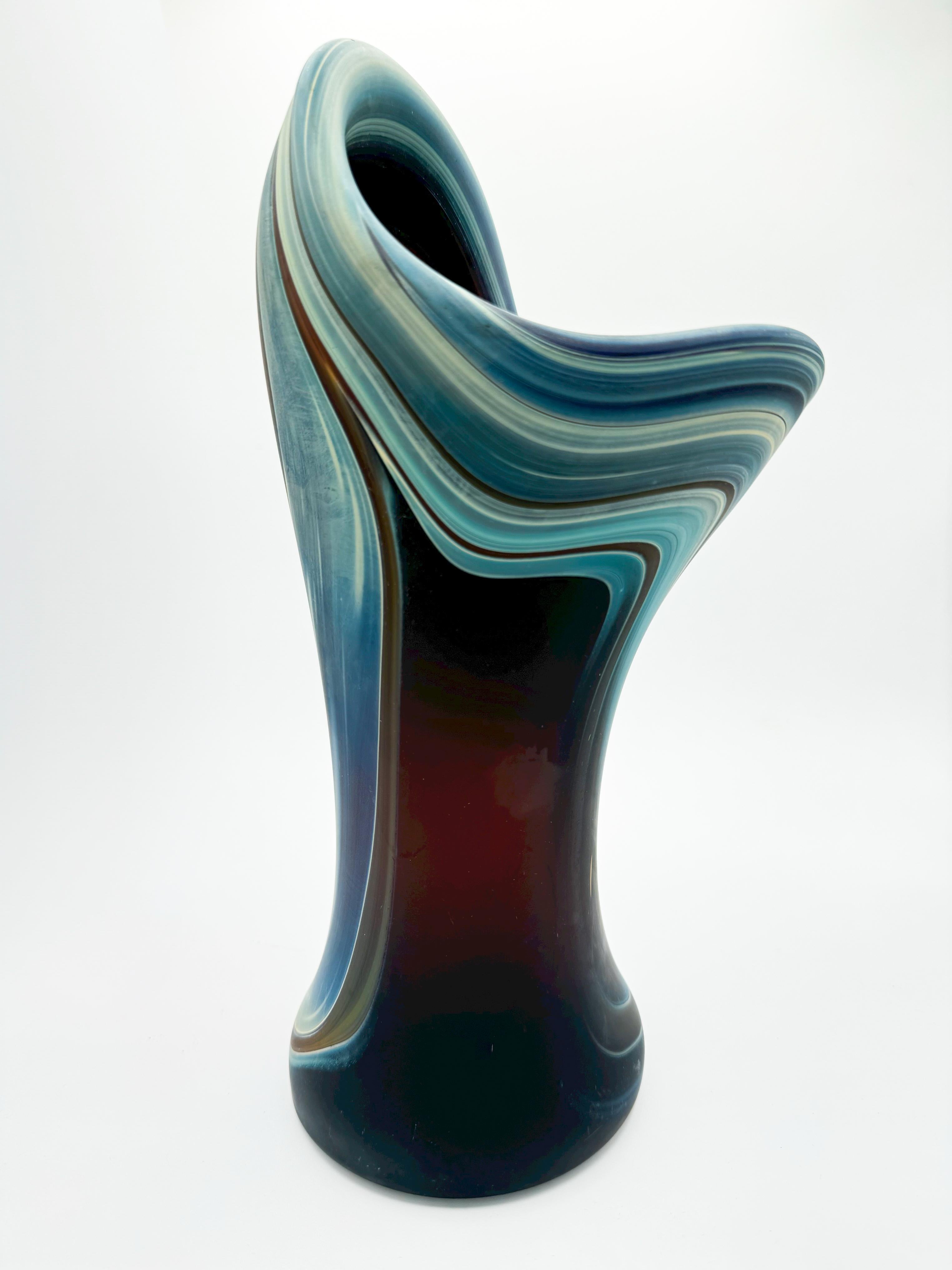 Unknown Abstract Mid Century Hebron Glass Vintage Hand Blown Vase For Sale