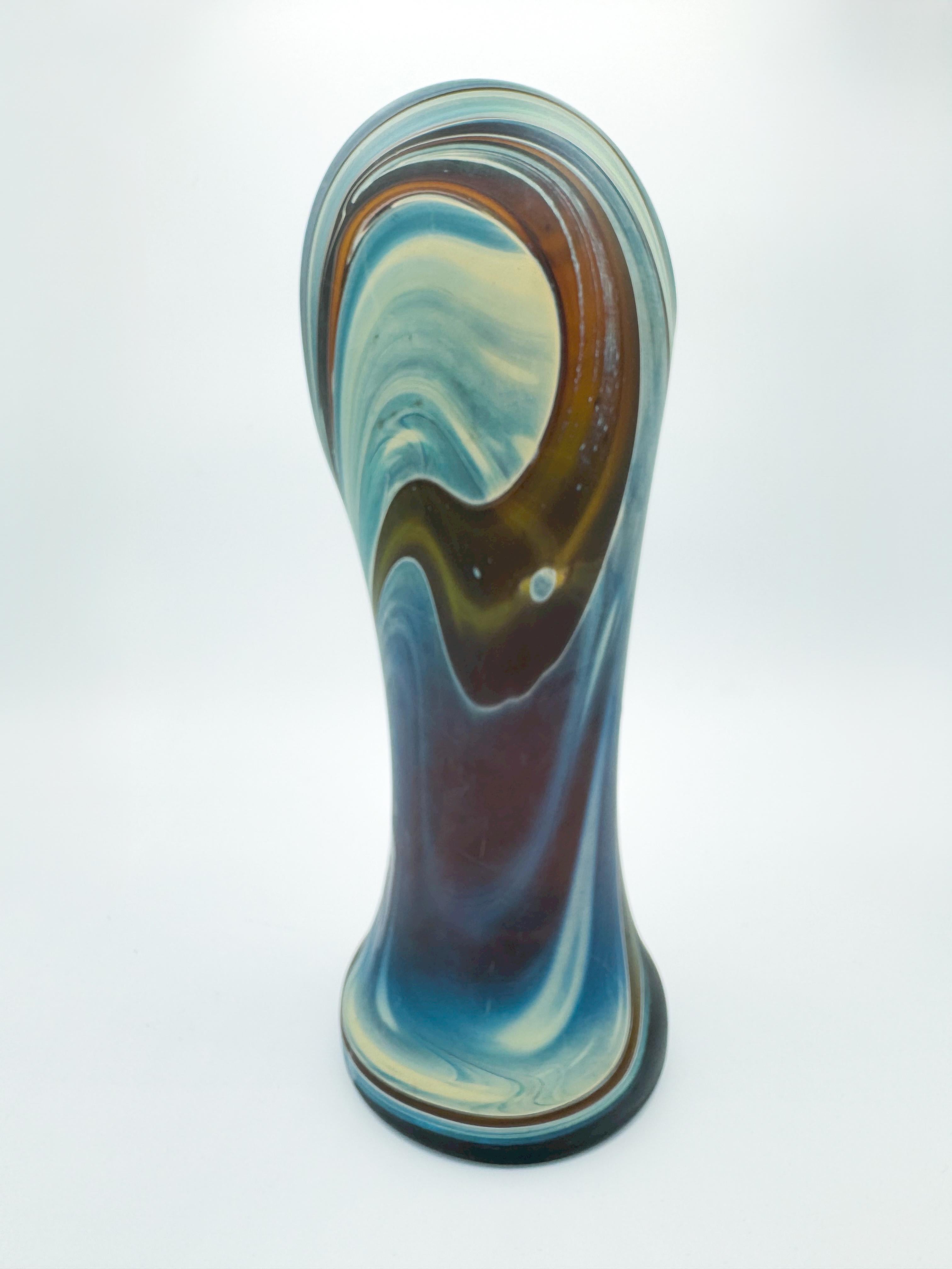 20th Century Abstract Mid Century Hebron Glass Vintage Hand Blown Vase For Sale
