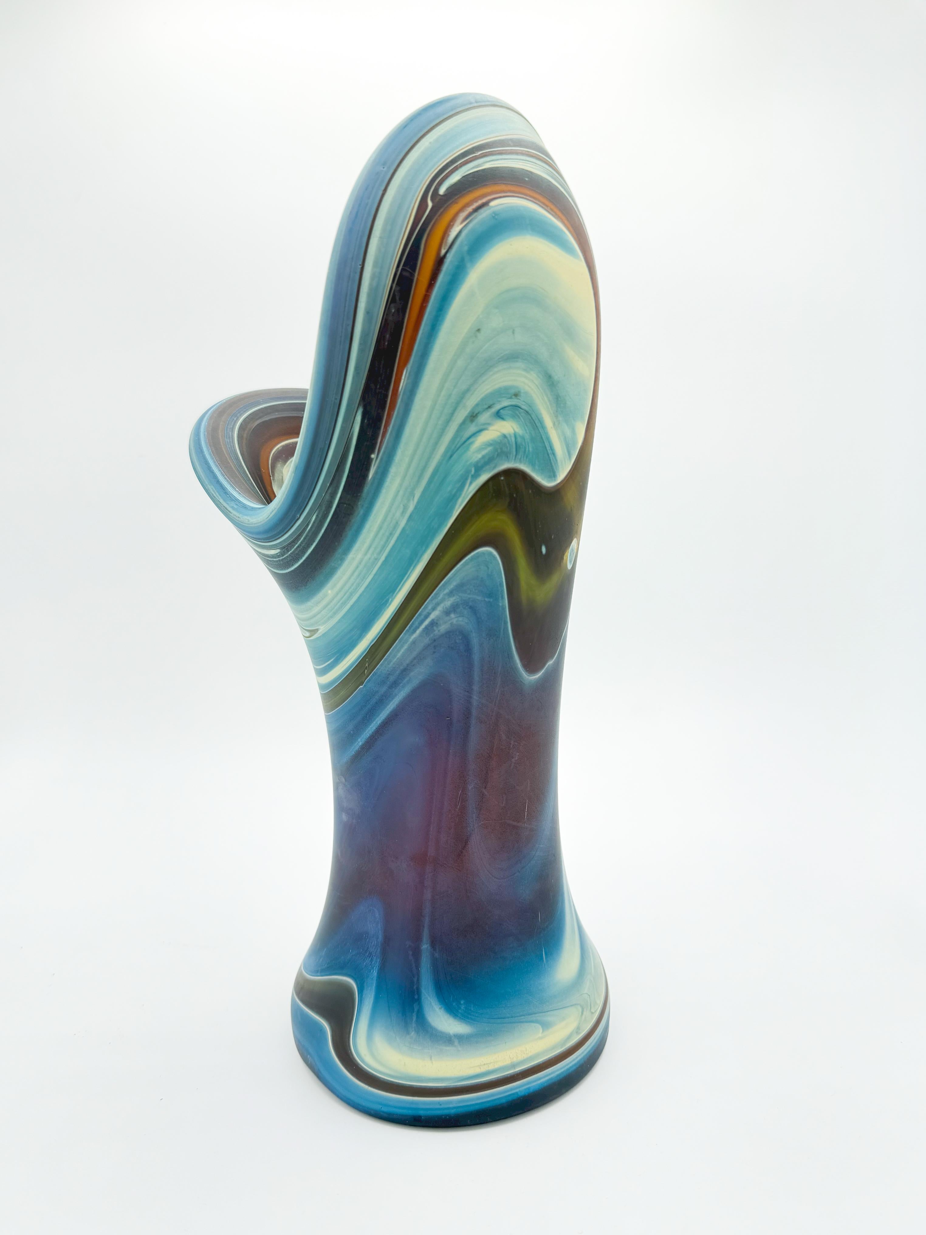 Abstract Mid Century Hebron Glass Vintage Hand Blown Vase For Sale 1