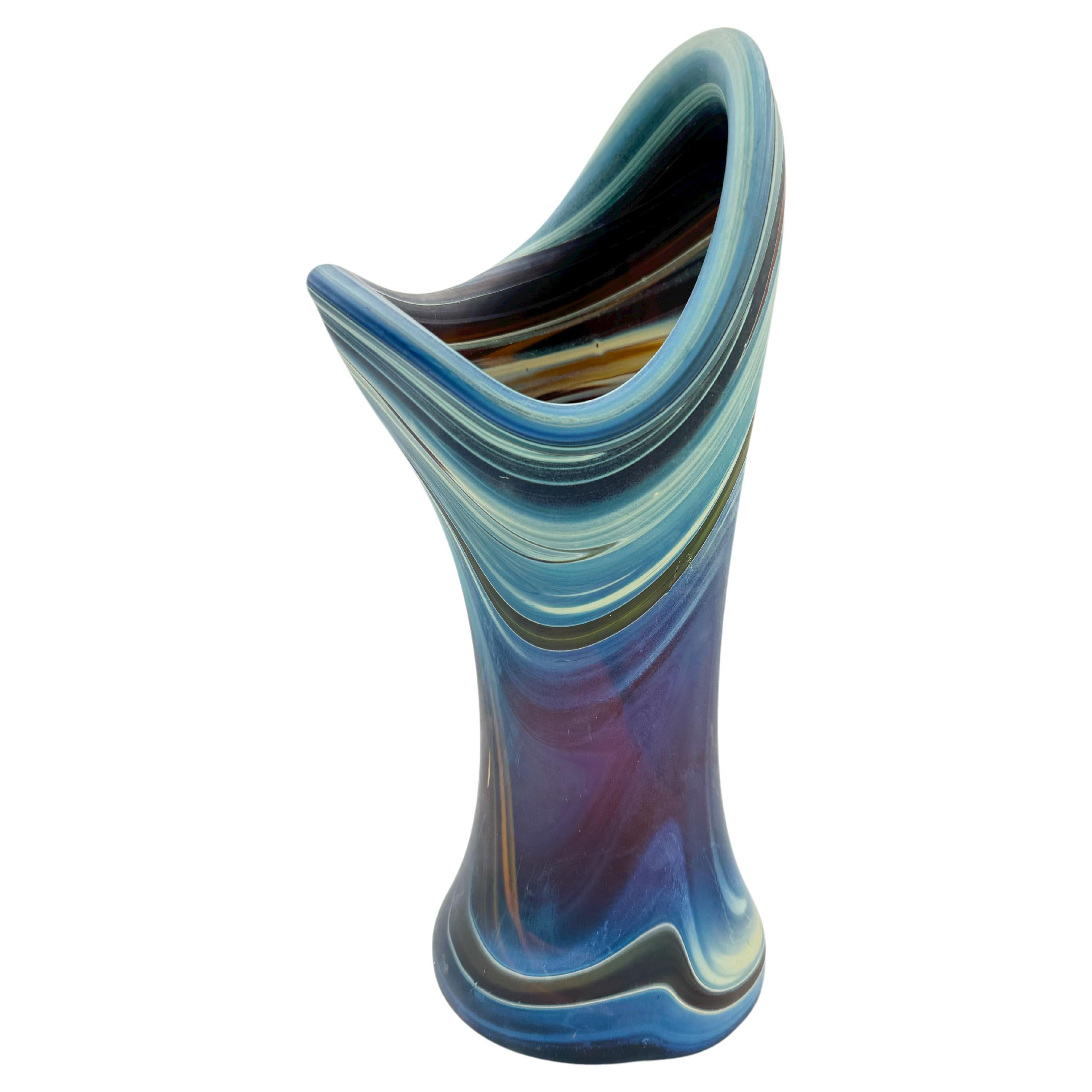Abstract Mid Century Hebron Glass Vintage Hand Blown Vase