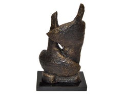 Abstract Mid-Century Modern Brass Composite Sculpture on Black Wooden Base 1970s
