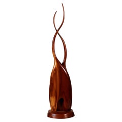 Abstract Mid-Century Modern Cedar Sculpture Signed by Artist