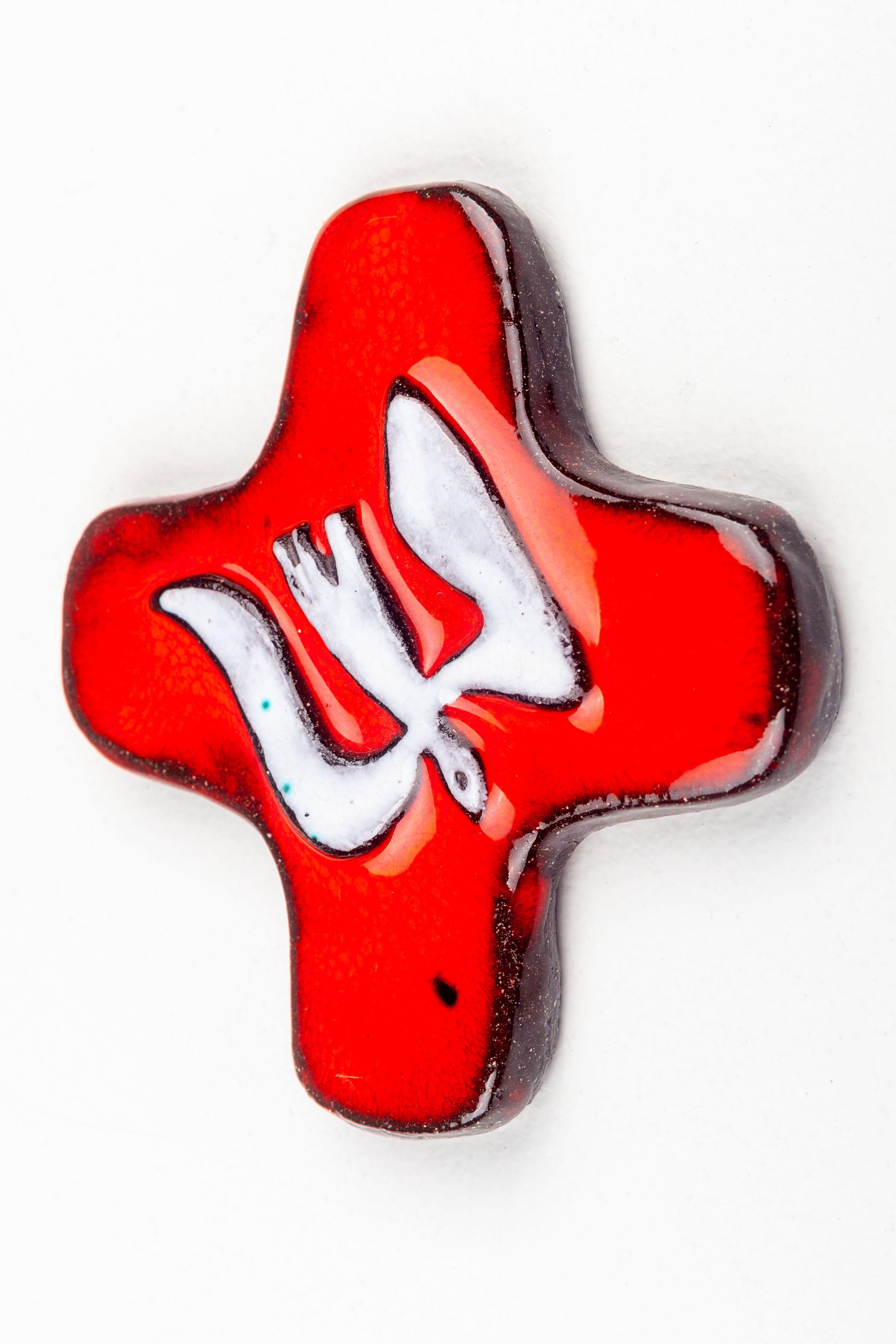 Abstract Mid-Century Modern Ceramic Wall Cross, Red & White, Handmade For Sale 4